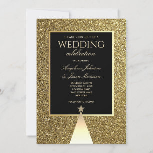 Elegant Black and Gold Christmas Wedding Invitation