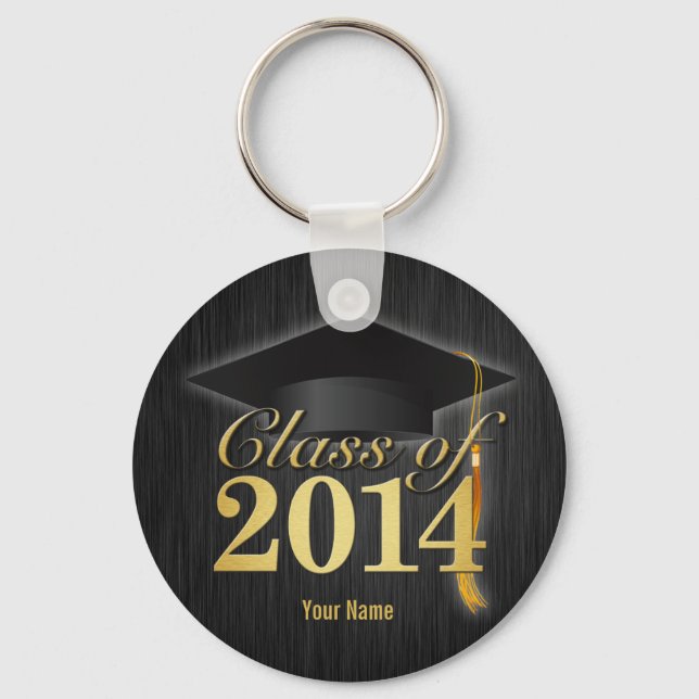 Elegant Black and Gold Class of 2014 Graduation Key Ring (Front)