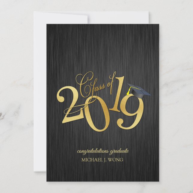 Elegant black and gold Class of 2019 graduation Invitation (Front)