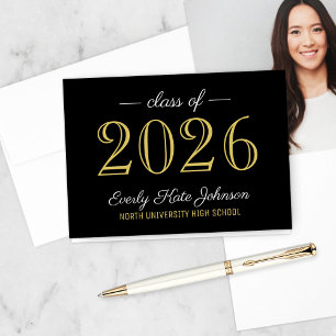 Elegant Black and Gold Class of 2023 Graduation Thank You Card