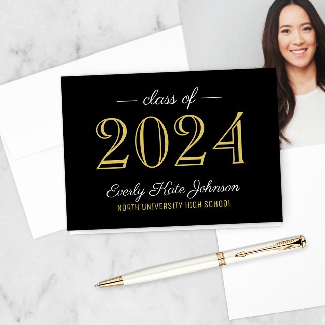 Elegant Black and Gold Class of 2023 Graduation Thank You Card (Creator Uploaded)