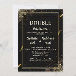 Elegant Black and Gold Classy  Joint Birthday Invitation