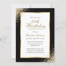 Elegant Black and Gold Confetti 50th Birthday