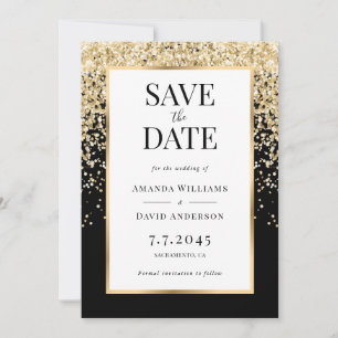 Elegant Black and Gold Confetti Wedding Save The Date