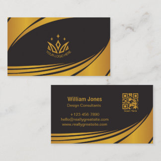 Elegant Black and Gold Corporate Design QR Code  Business Card