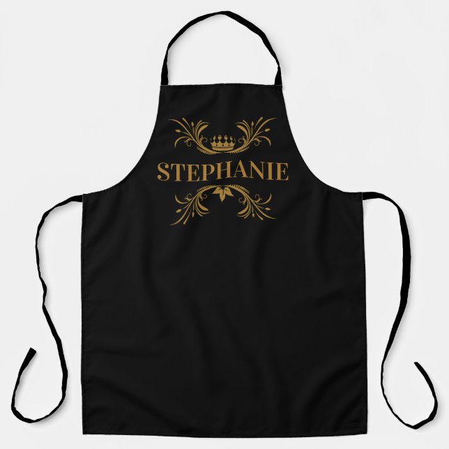 Elegant Black and Gold Crown Apron (Front)