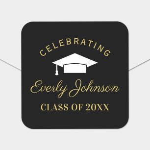 Elegant Black and Gold Custom 2026 Graduation Square Sticker