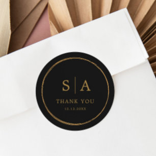 Elegant Black and Gold Custom Thank You Classic Round Sticker