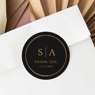 Elegant Black and Gold Custom Thank You Classic Round Sticker