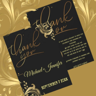 Elegant Black And Gold Custom Wedding Thank You Card