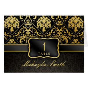 Elegant Black and Gold Damask Escort Cards