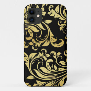 Elegant Black and Gold Damask floral pattern Case-Mate iPhone Case