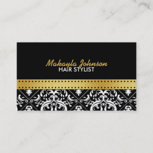 Elegant black and gold Damask Modern & Stylish Business Card