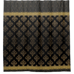 Elegant Black and Gold damask Quatrefoil Patterns Shower Curtain