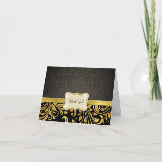 Elegant Black and Gold Damask Thank You Card