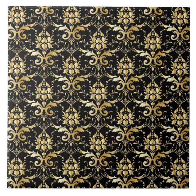 Elegant Black and Gold Damask Tile (Front)