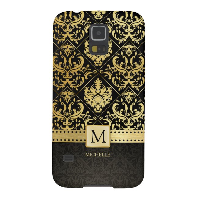 Elegant Black and Gold Damask wiht Monogram Case-Mate Samsung Galaxy Case (Back)