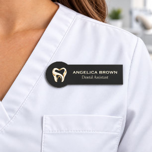 Elegant Black and Gold Dental Assistant Name Tag