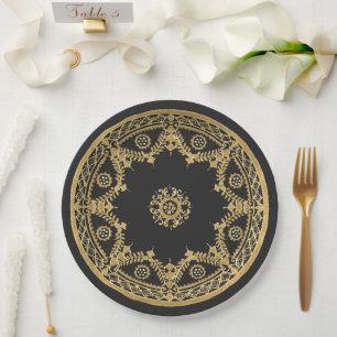Elegant black and gold design paper plate