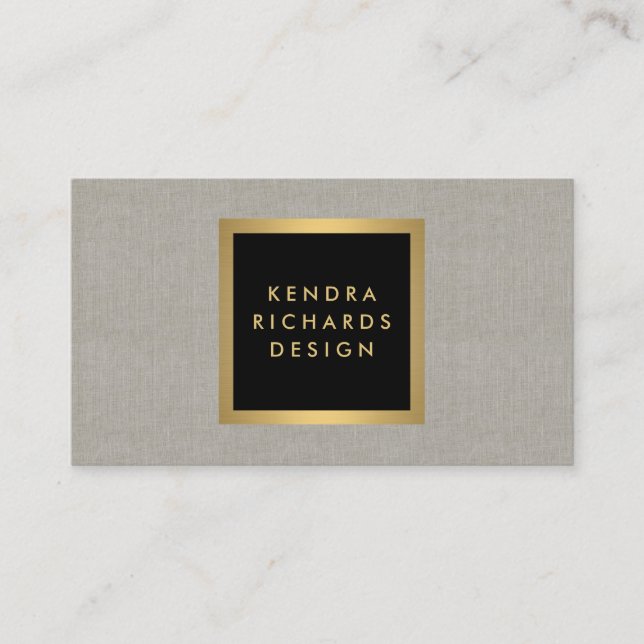 Elegant Black and Gold Designer Linen Effect Business Card (Front)