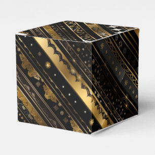 Elegant Black And Gold Diagonal Striped Cube Favour Box
