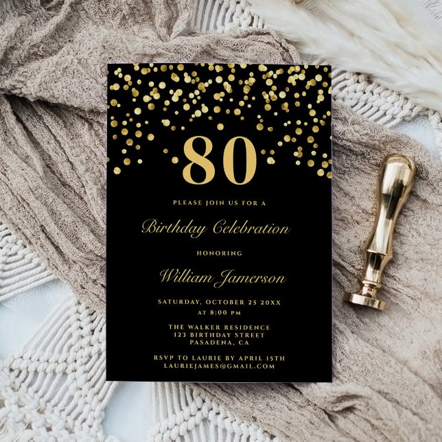 Elegant Black And Gold Eighty 80th Birthday Invitation (Creator Uploaded)