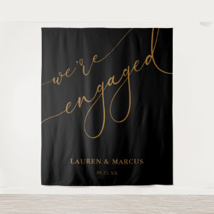 Elegant Black And Gold Engagement Party Backdrop Tapestry