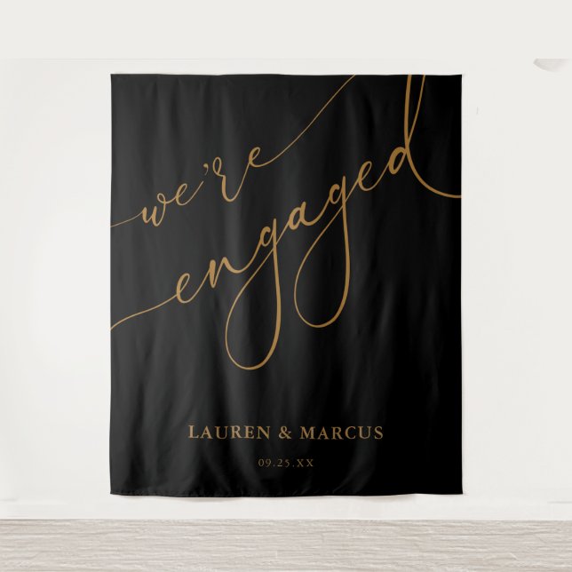 Elegant Black And Gold Engagement Party Backdrop  Tapestry (Front)