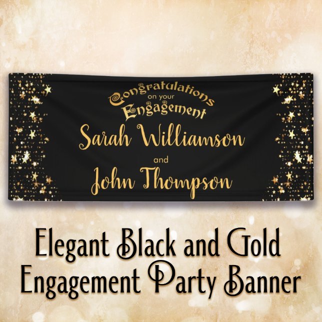 Elegant Black and Gold Engagement Party Banner (Creator Uploaded)