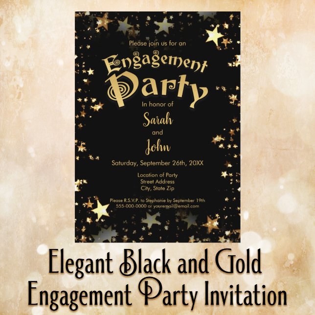 Elegant Black and Gold Engagement Party Invitation (Creator Uploaded)