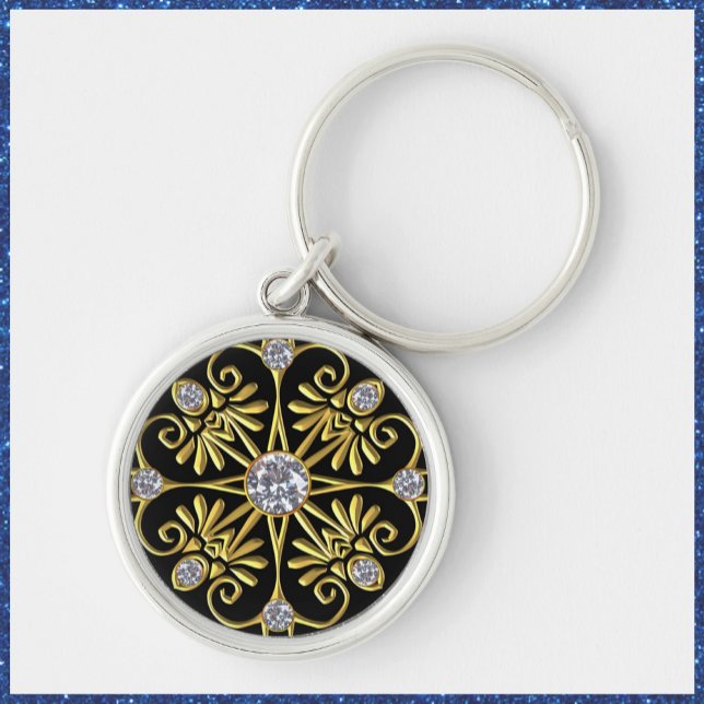 Elegant Black and Gold Faux Diamond Key Ring (Creator Uploaded)