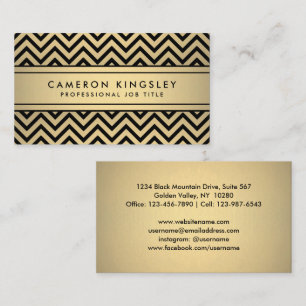 Elegant Black and Gold Faux Foil Modern Chevron Business Card