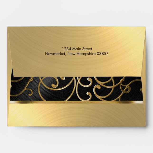Elegant Black and Gold Filigree Envelopes (Back (Top Flap))