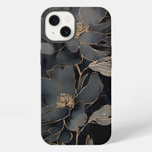 Elegant Black and Gold Floral Art iPhone 13 Case