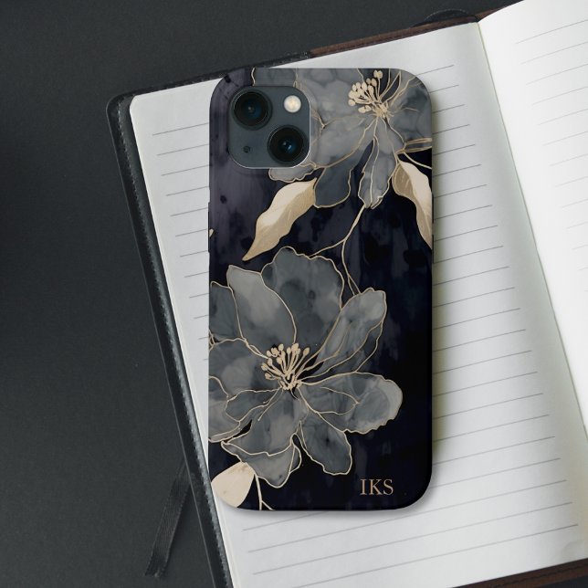 Elegant Black and Gold Floral Art Monogram Case-Mate iPhone Case (Creator Uploaded)