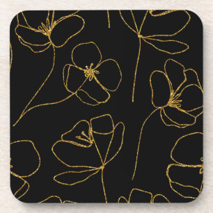 Elegant Black and Gold Floral Coaster