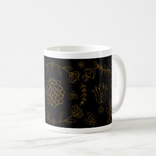 Elegant Black and Gold Floral Folk Art Mug
