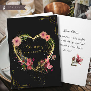 Elegant Black and Gold Floral Heart Sympathy Card