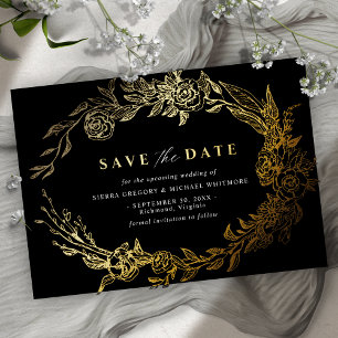 Elegant Black and Gold Floral Modern Save the Date