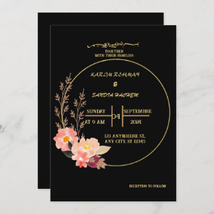 Elegant Black and gold floral Muslim Wedding Invitation