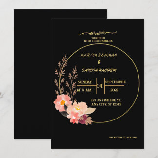 Elegant Black and gold floral Muslim Wedding Invitation