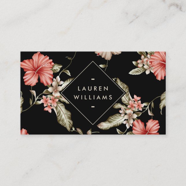 Elegant Black and Gold Floral Pattern Business Card (Front)