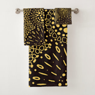 Elegant Black and Gold Floral Pattern Vintage Bath Towel Set