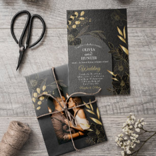Elegant Black and Gold Floral Photo Wedding