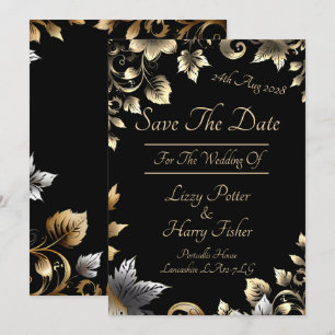 Elegant Black and Gold Floral Range Save The Date
