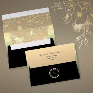 Elegant Black and Gold Floral Wedding Envelope