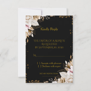 Elegant Black and Gold Floral Wedding RSVP Card