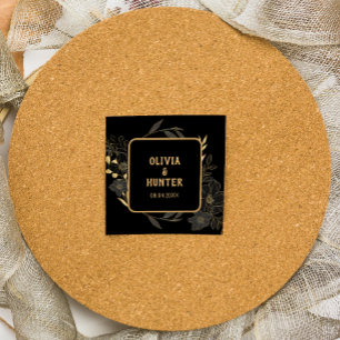 Elegant Black and Gold Floral wedding  Square Sticker