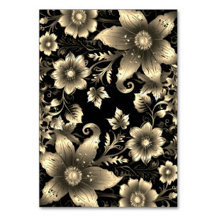 Elegant Black and Gold Floral Wedding Table Number