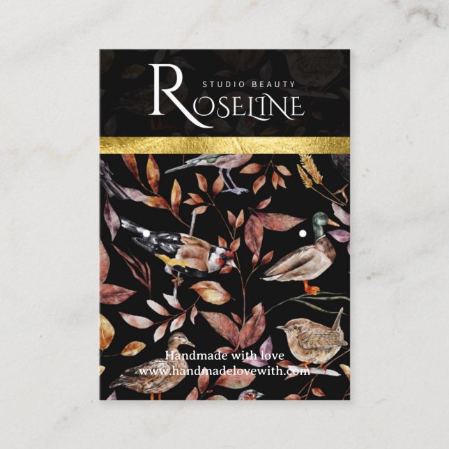 Elegant Black and gold flower birds card display (Front)